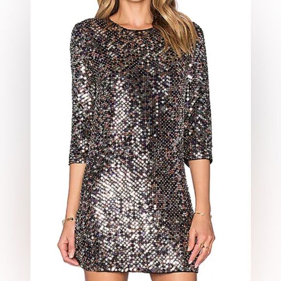 Parker Black Metallic Sequin Shift Dress – Size 0 - EUC - Picture 1 of 7